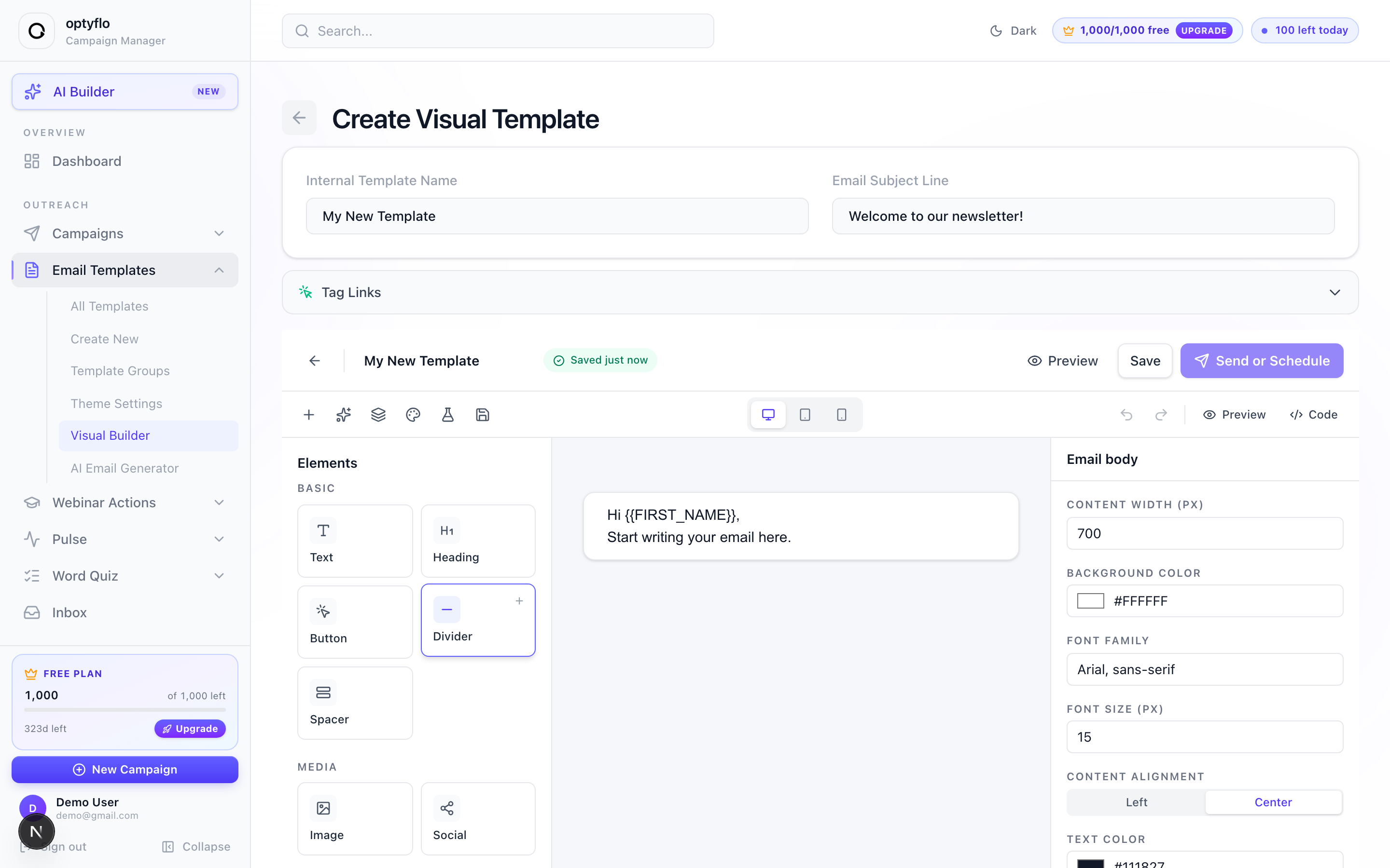 The drag-and-drop Visual Builder
