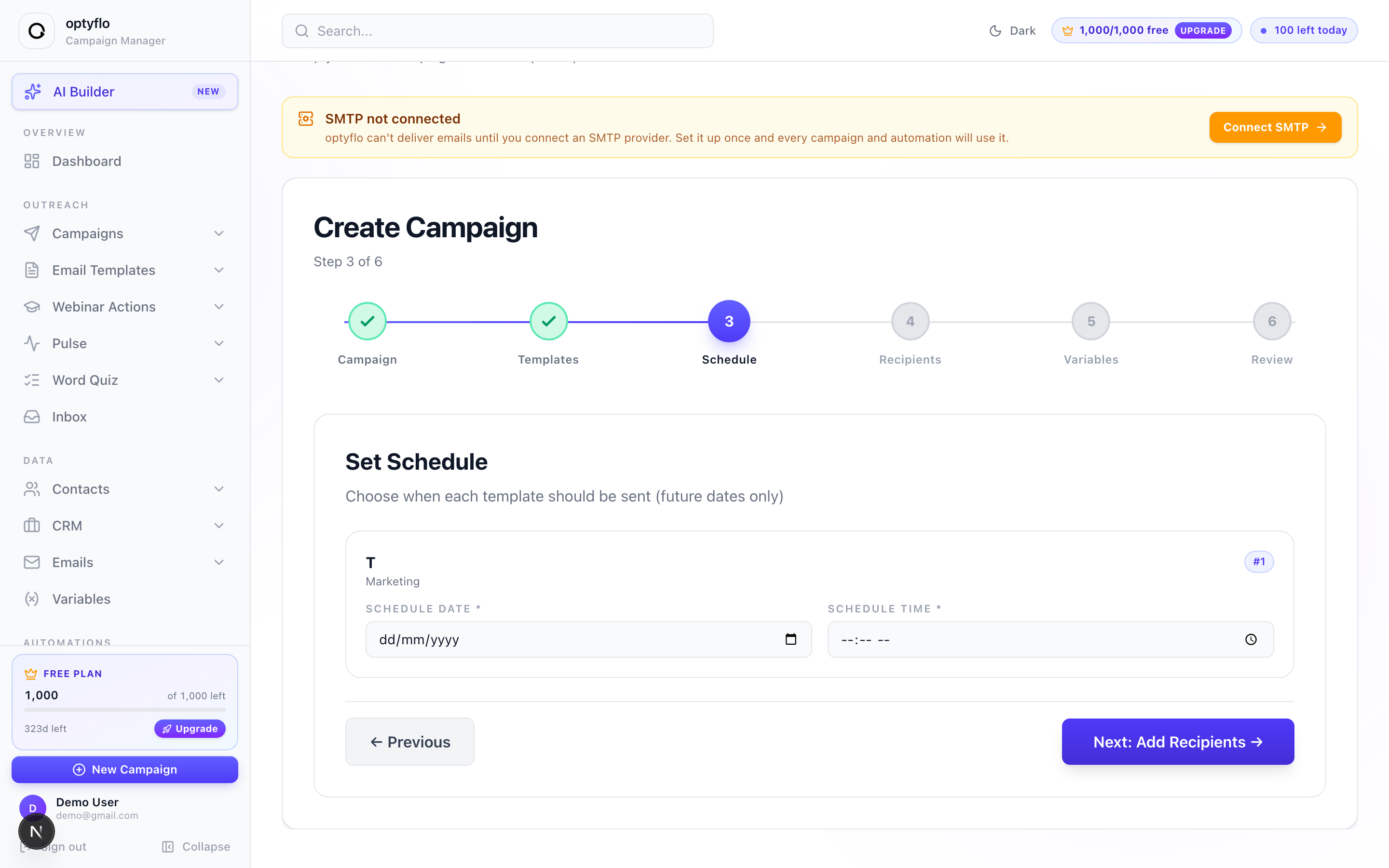 Step 3 — setting the schedule date and time for each template
