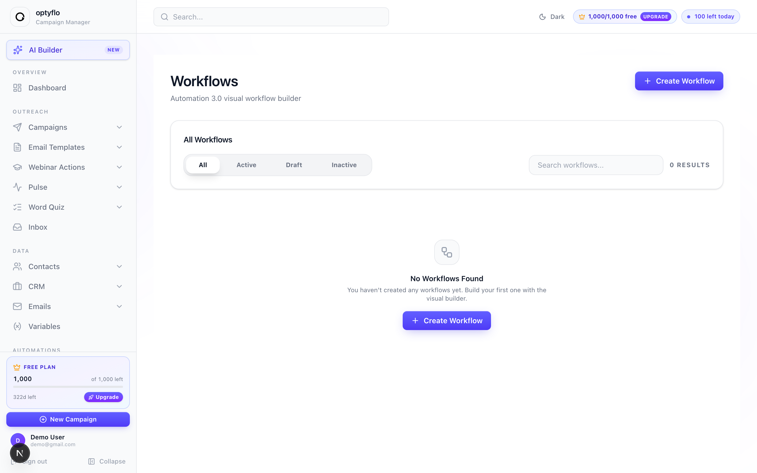 The Workflows list — Automation 3.0