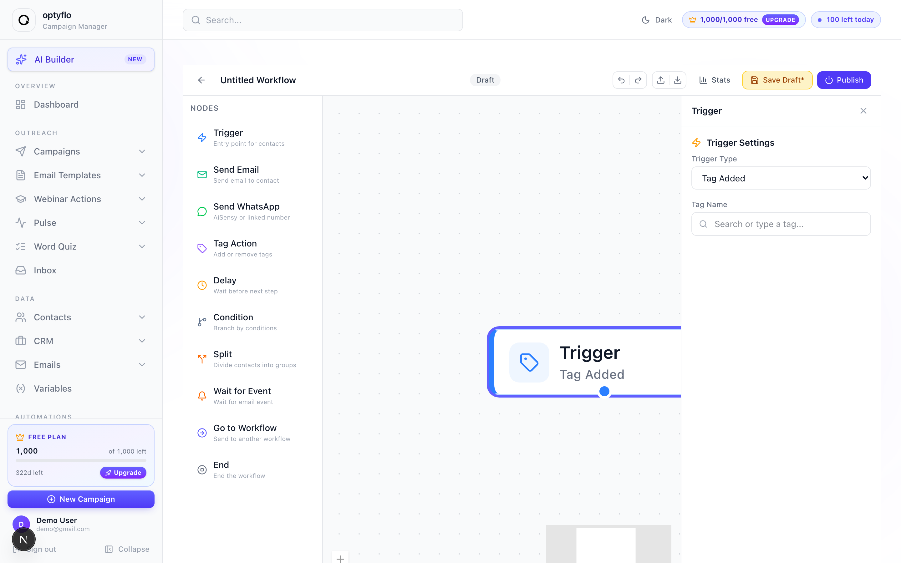 The Trigger node and its Trigger Settings panel